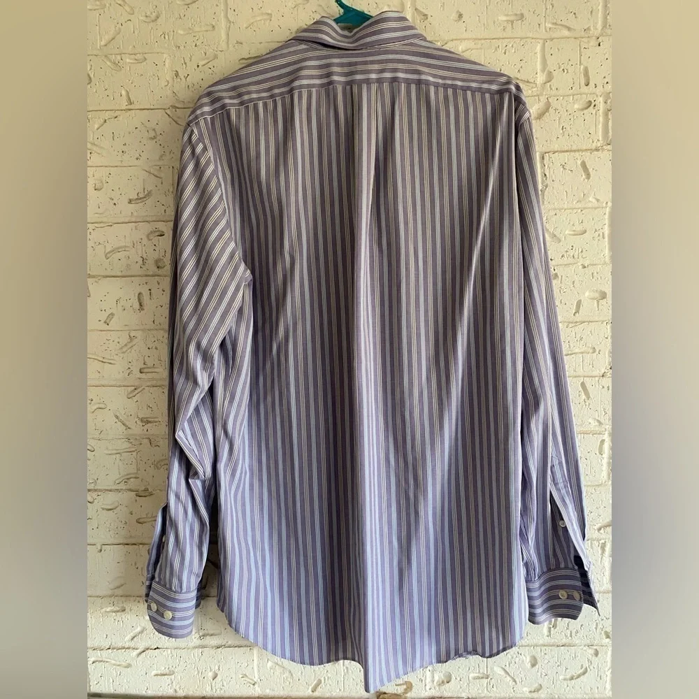 Banana Republic Men's Dress Shirt - Purple and White Stripes